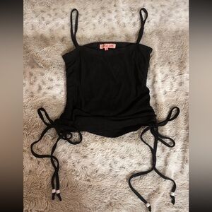Verge girl ribbed adjustable black tank top with beads